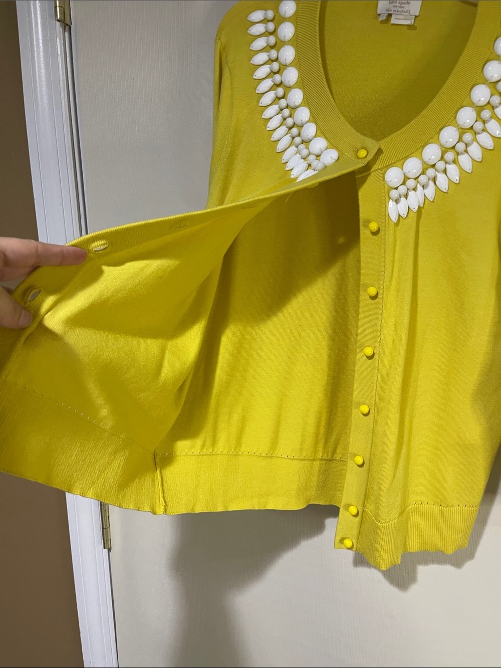 NWOT Kate Spade Beautiful Yellow Embellished V-Neck Button Cardigan SZ Large - Picture 8 of 11